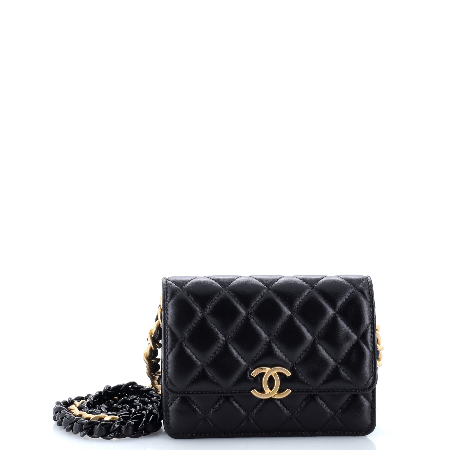 2860 Lacquered Metal CC Clutch with Chain Quilted Lambskin