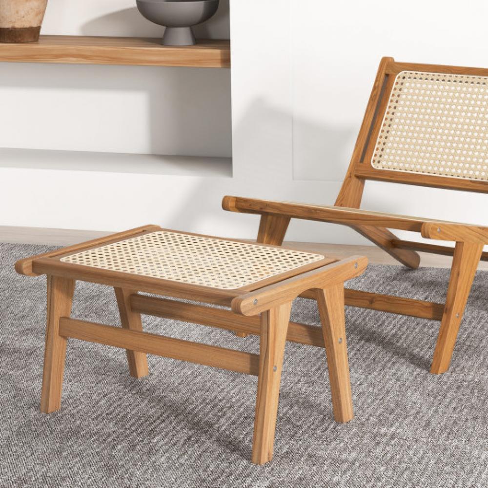 2736 Natural Teak Wooden Foot Rest with Handwoven Rattan