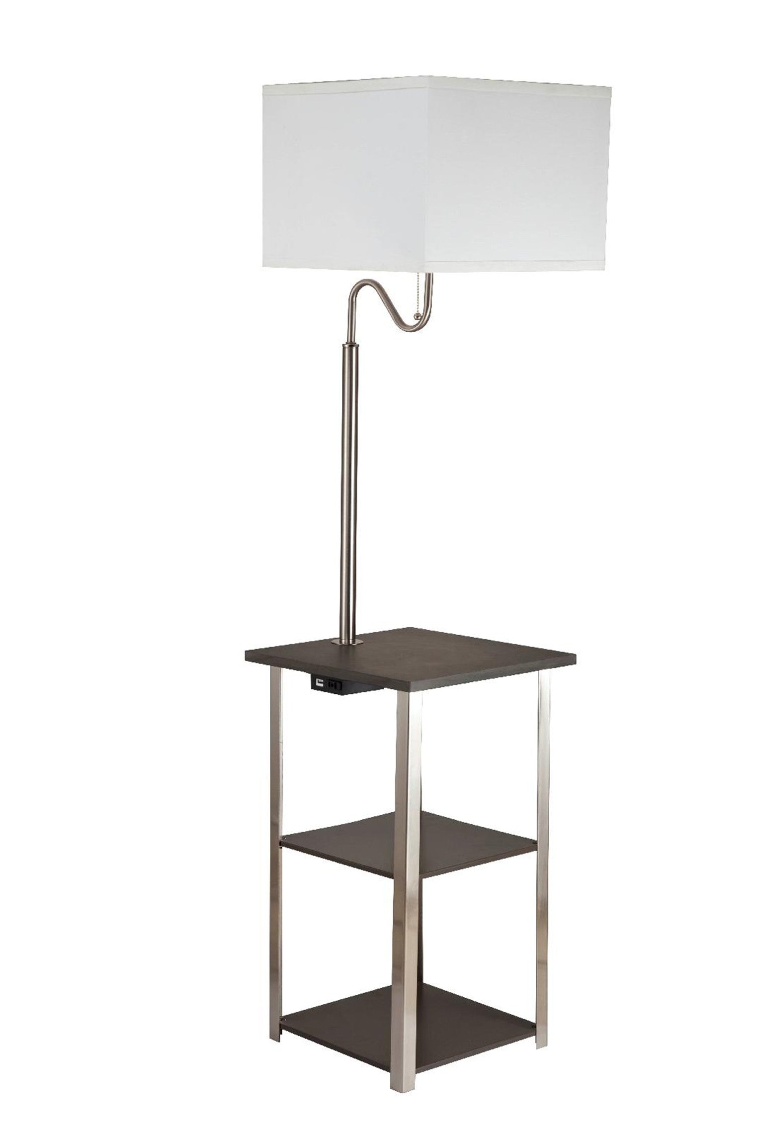 2736 58" Steel Tray Table Floor Lamp With White Square Shade