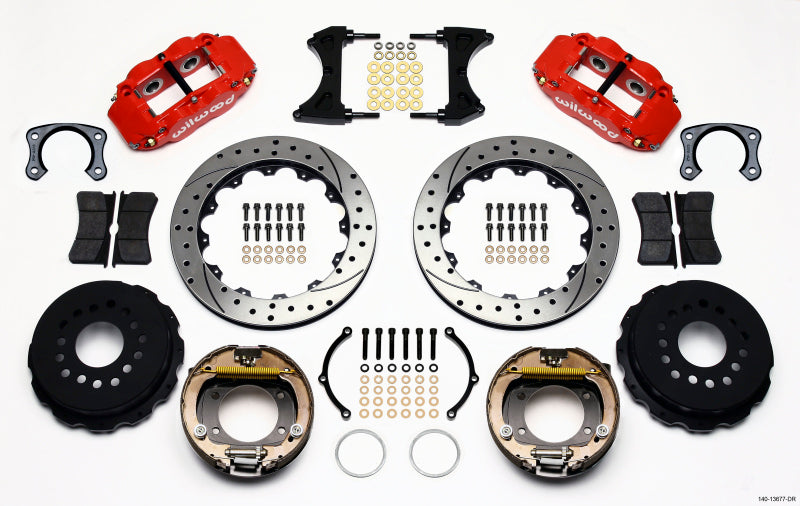 Wilwood Narrow Superlite 4R Rear P Brk Kit 12.88in Drill Red Big Ford New Style