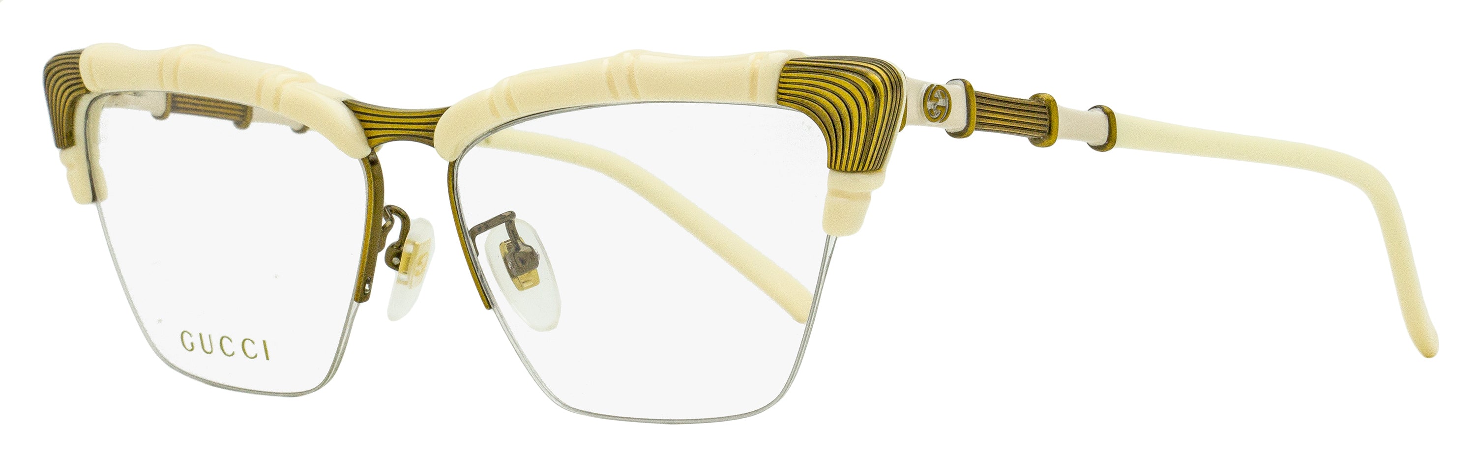 2279 Gucci Women's Bamboo Signature Eyeglasses GG0660O 002 Ivory Antique Gold 58mm