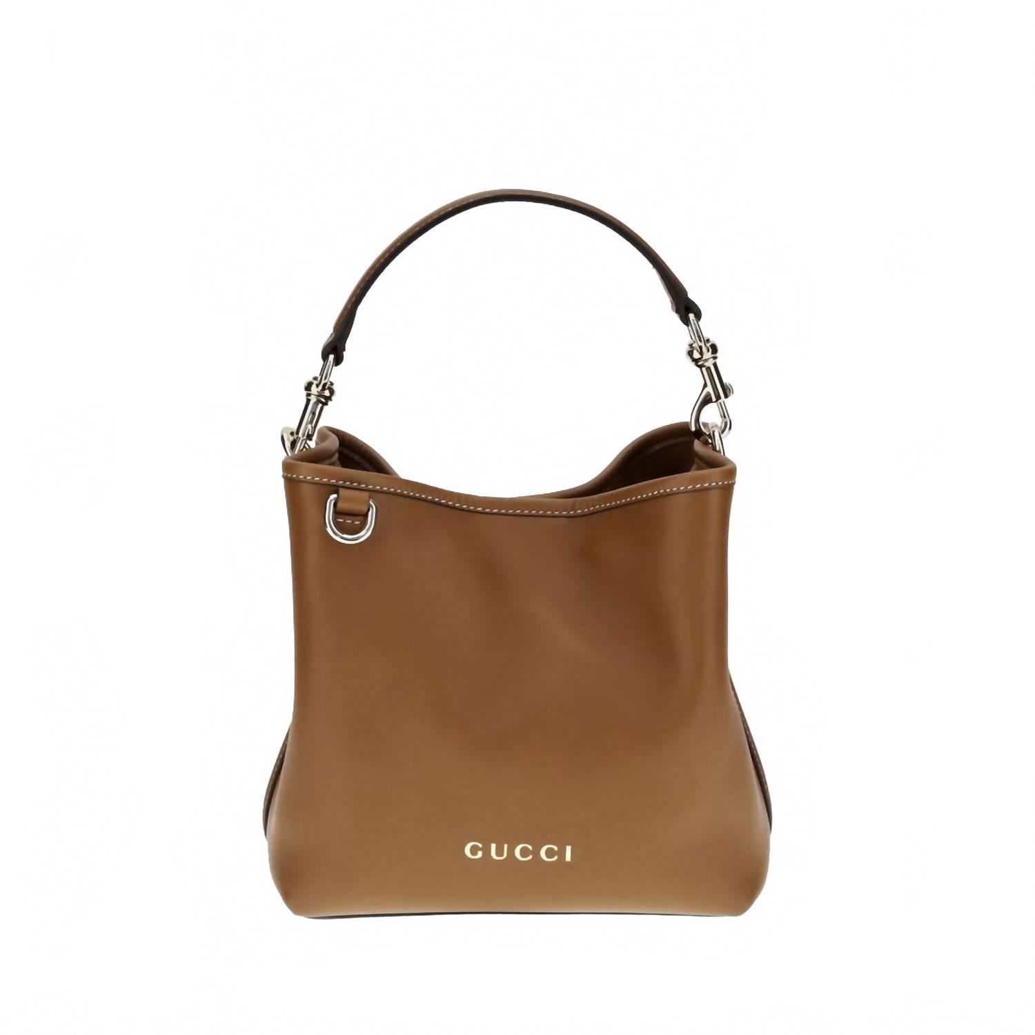 2244 Women's Gg Emblem Leather Bucket Bag In Brown