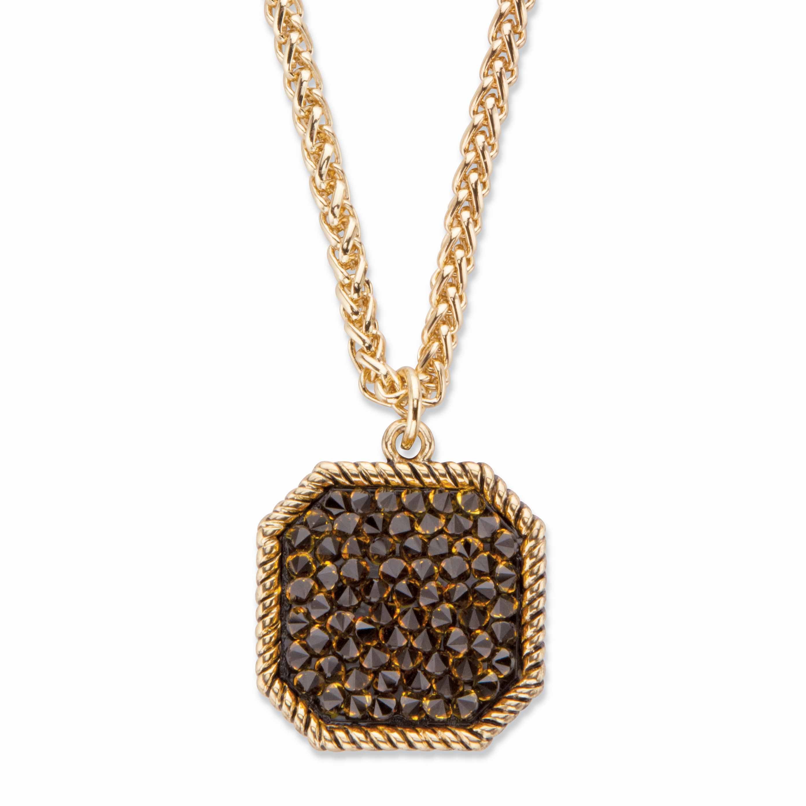 2894 Smoky Simulated Druzy Crystal Goldtone Octagon Pendant Necklace 18" 20"