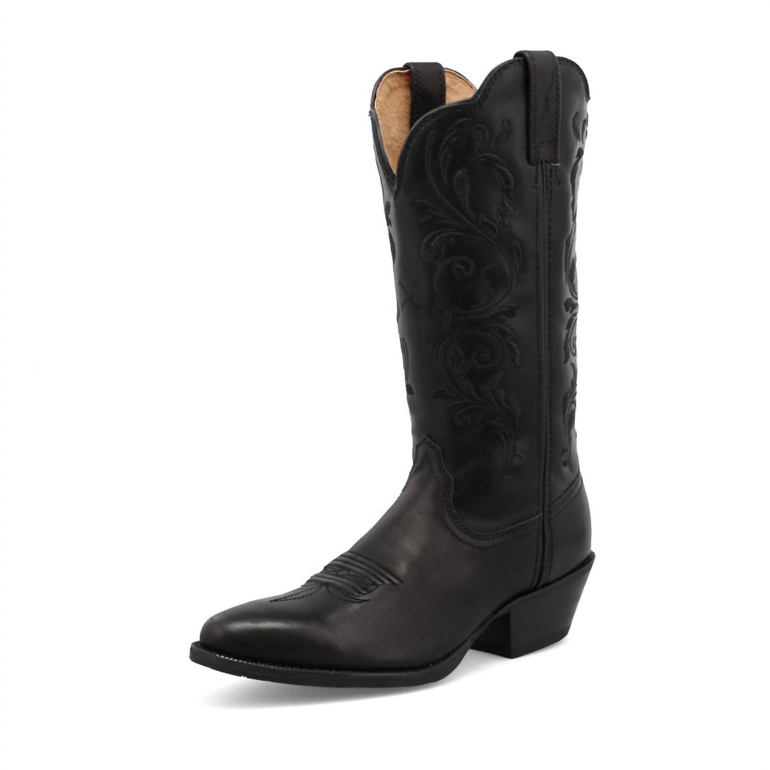 2244 Western Leather R Toe Boot In Black