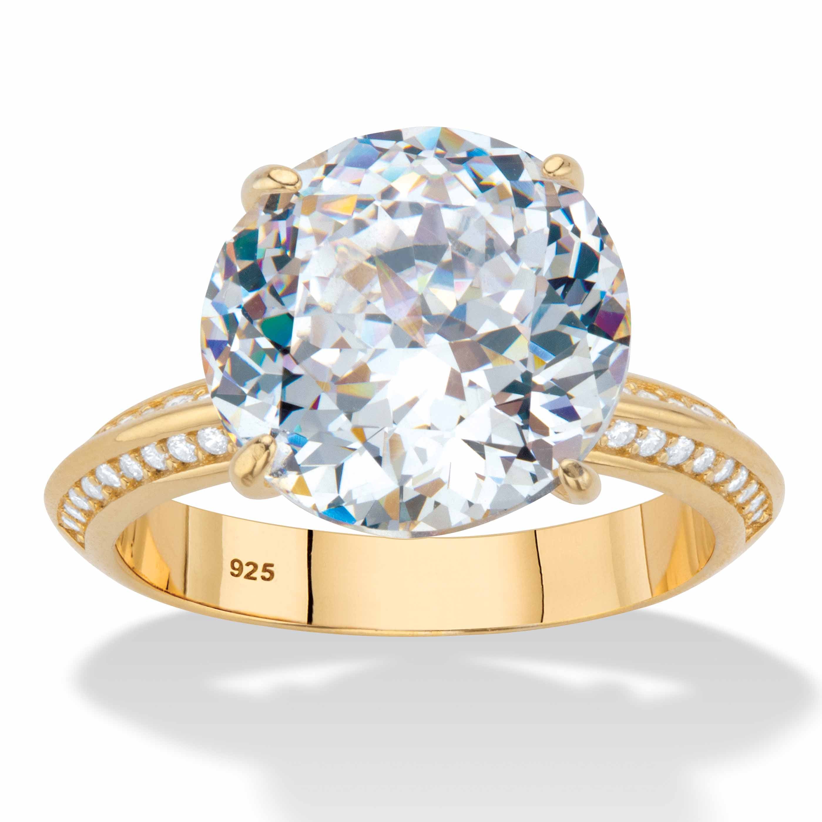 2894 6.32 Cttw. Round CZ Gold Plated Sterling Silver Tapered Engagement Ring