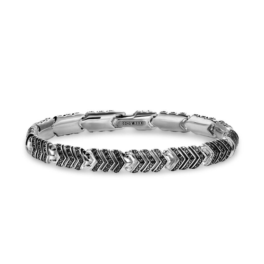 DAVID YURMAN Chevron Link Bracelet in Sterling Silver with Black Diamonds  7.6mm  Size Medium