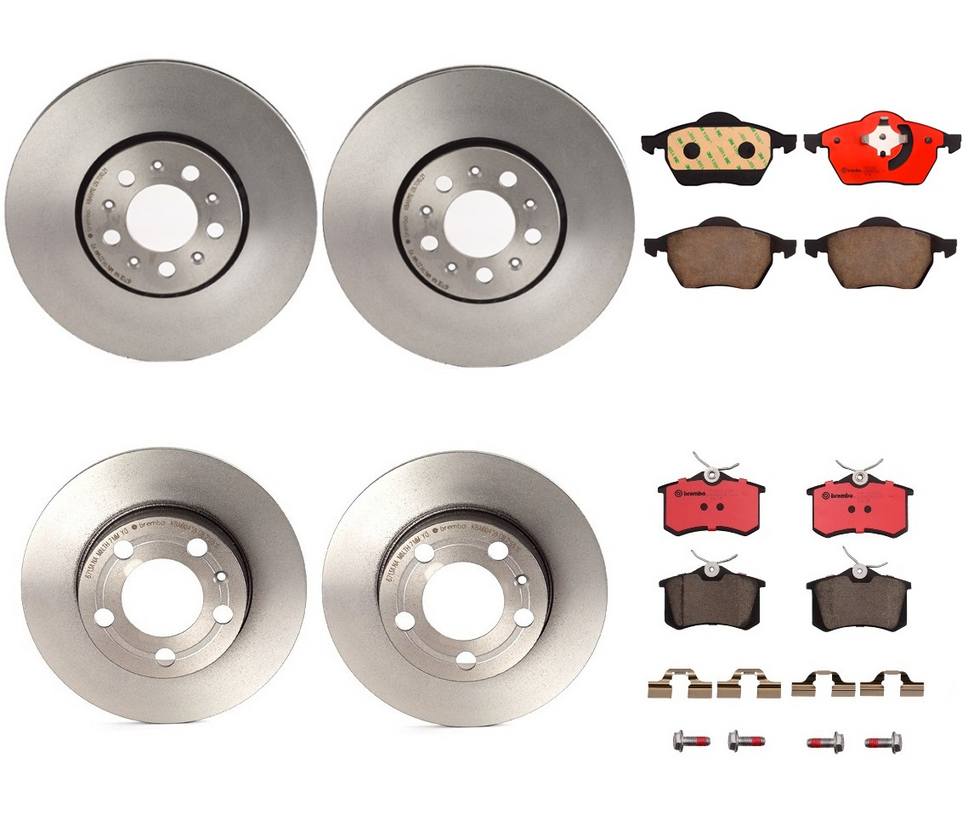 BREMBO Volkswagen Disc Brake Pad and Rotor Kit – Front and Rear (288mm/232mm) (Ceramic) 6R0615301D