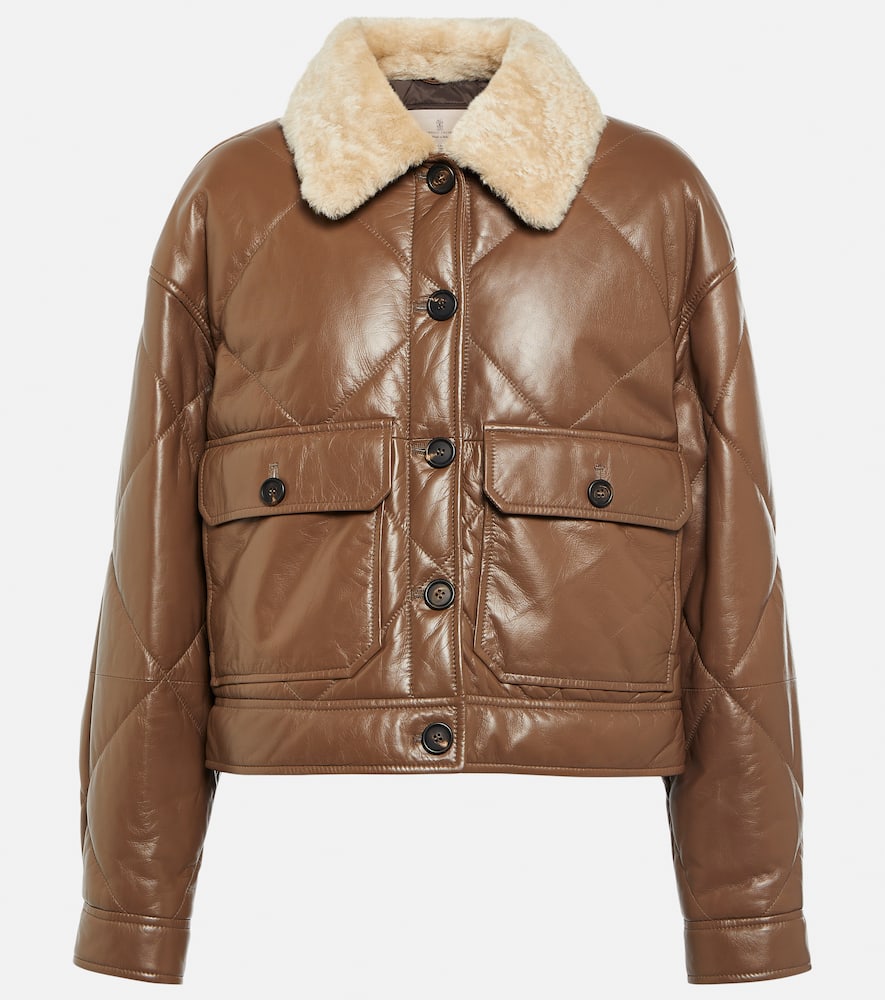 Brunello Cucinelli Shearling trimmed leather jacket