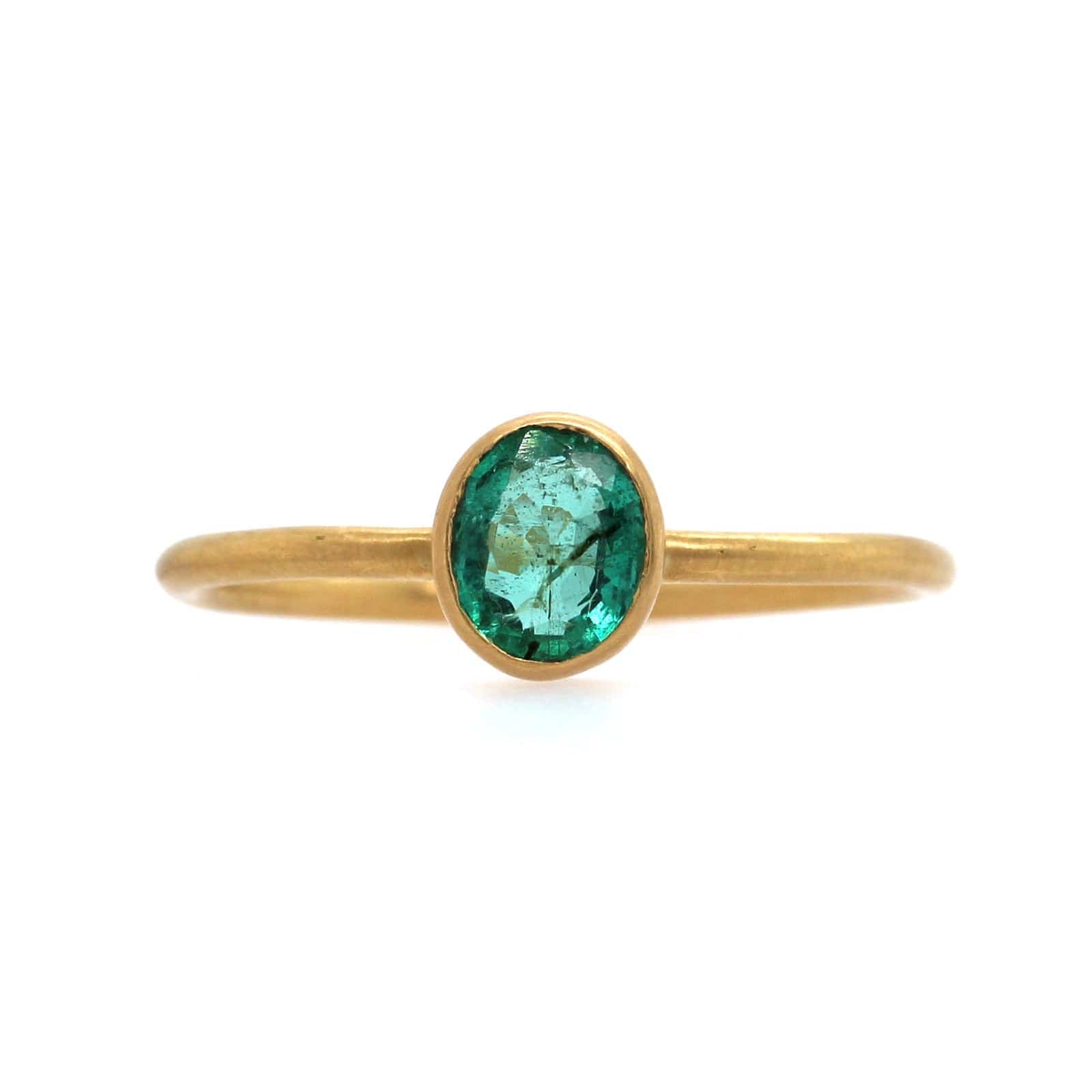 MARGARET SOLOW 18K Yellow Gold Baguette Emerald Bezel Set Ring