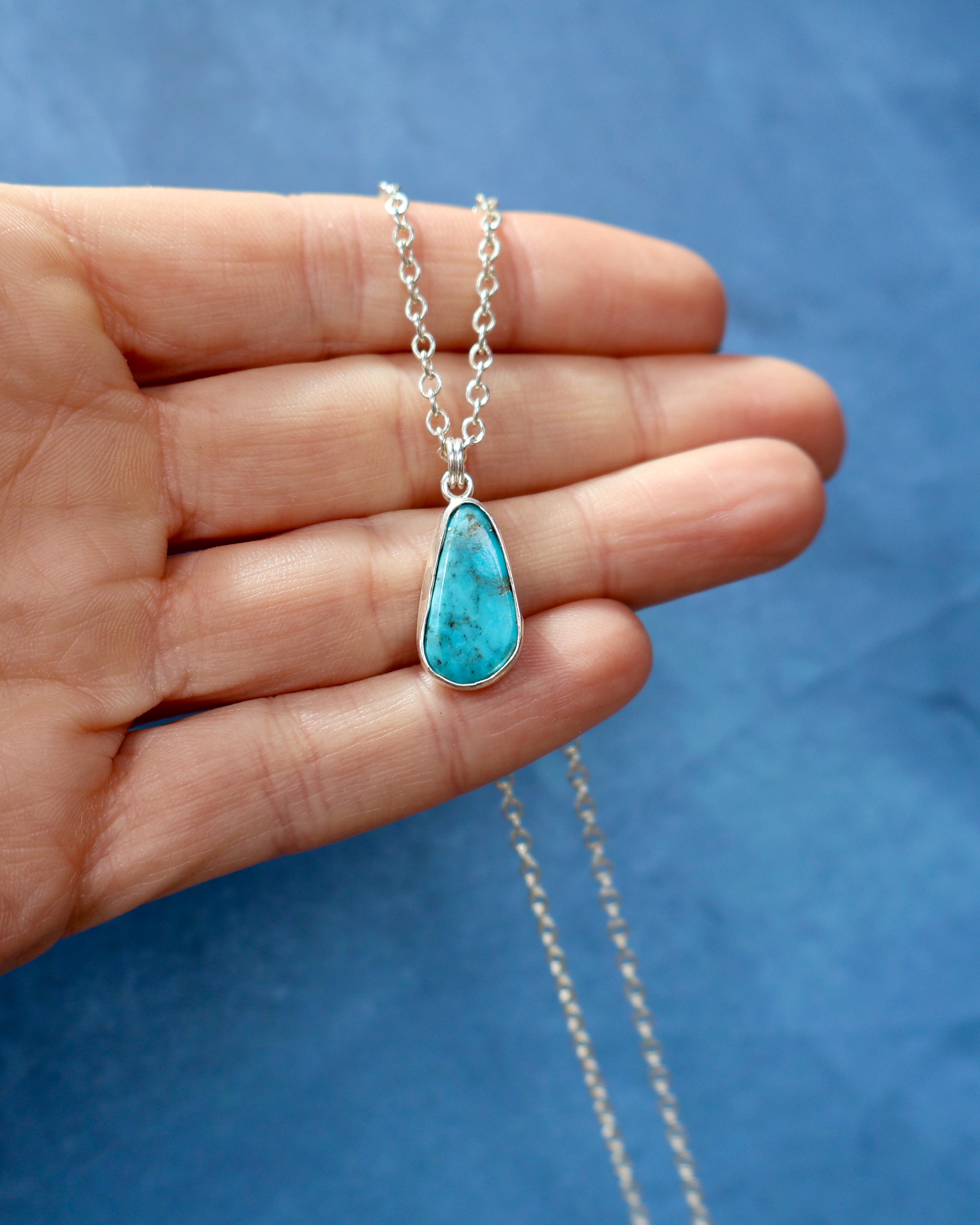 MOON BEAR JEWELS Dainty Turquoise Necklace on Sterling Silver Chain F73