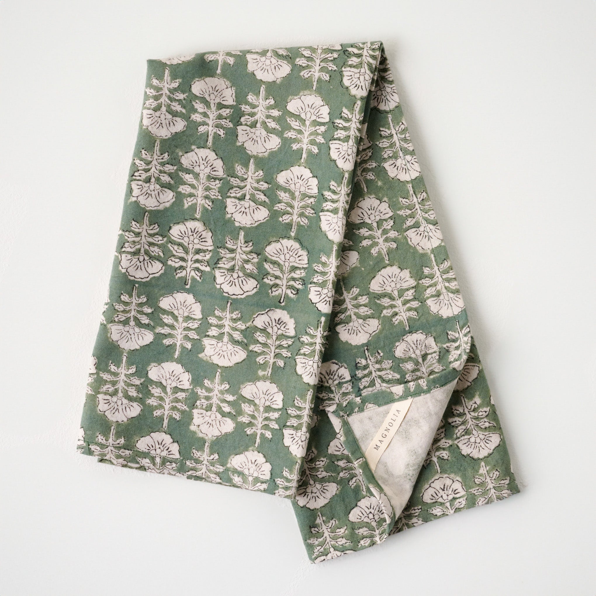 VND7018 MAKERSPALM  LLC Flora Dusty Green Printed Tea Towel