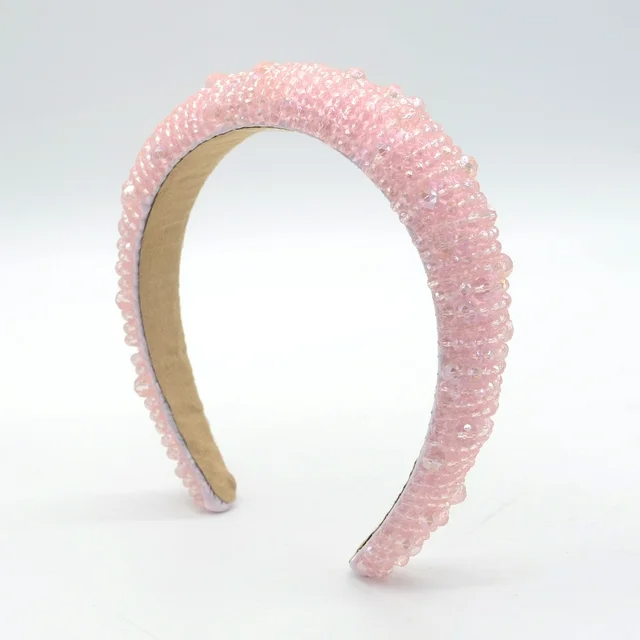 Pink-Rhinestone-Headband EVA VICTORIA Pastel Pink Beaded Fabric Headband
