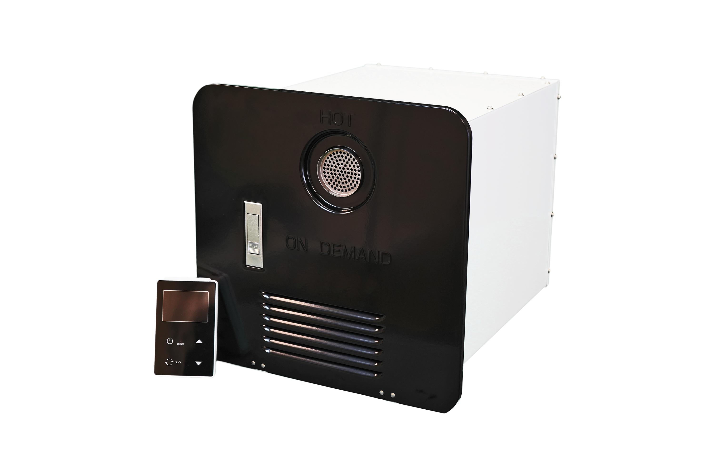 RVMP Flex Temp On Demand Propane Tankless Water Heater for RVs    Black Color   Anti Freezing System   Anti Scald System   Digital Remote   FG SBMC 12
