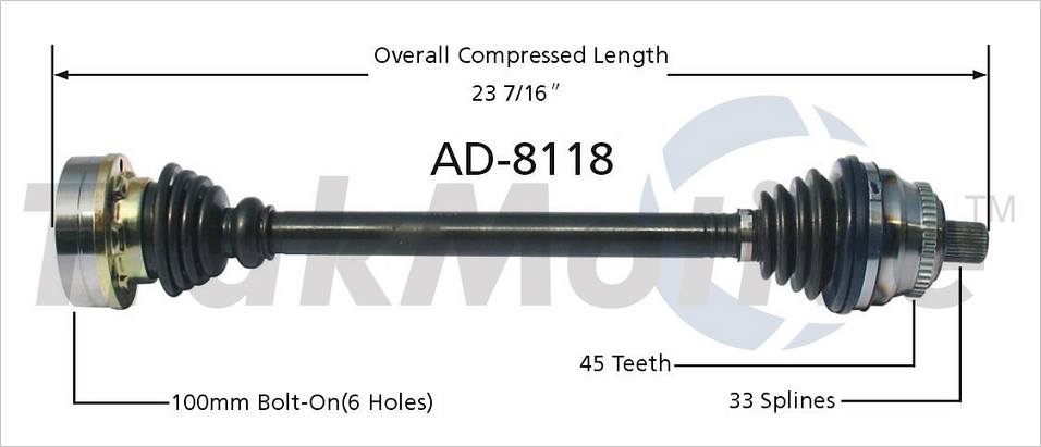 SURTRACK Audi CV Axle Shaft – Rear Passenger Side – Aftermarket AD8118