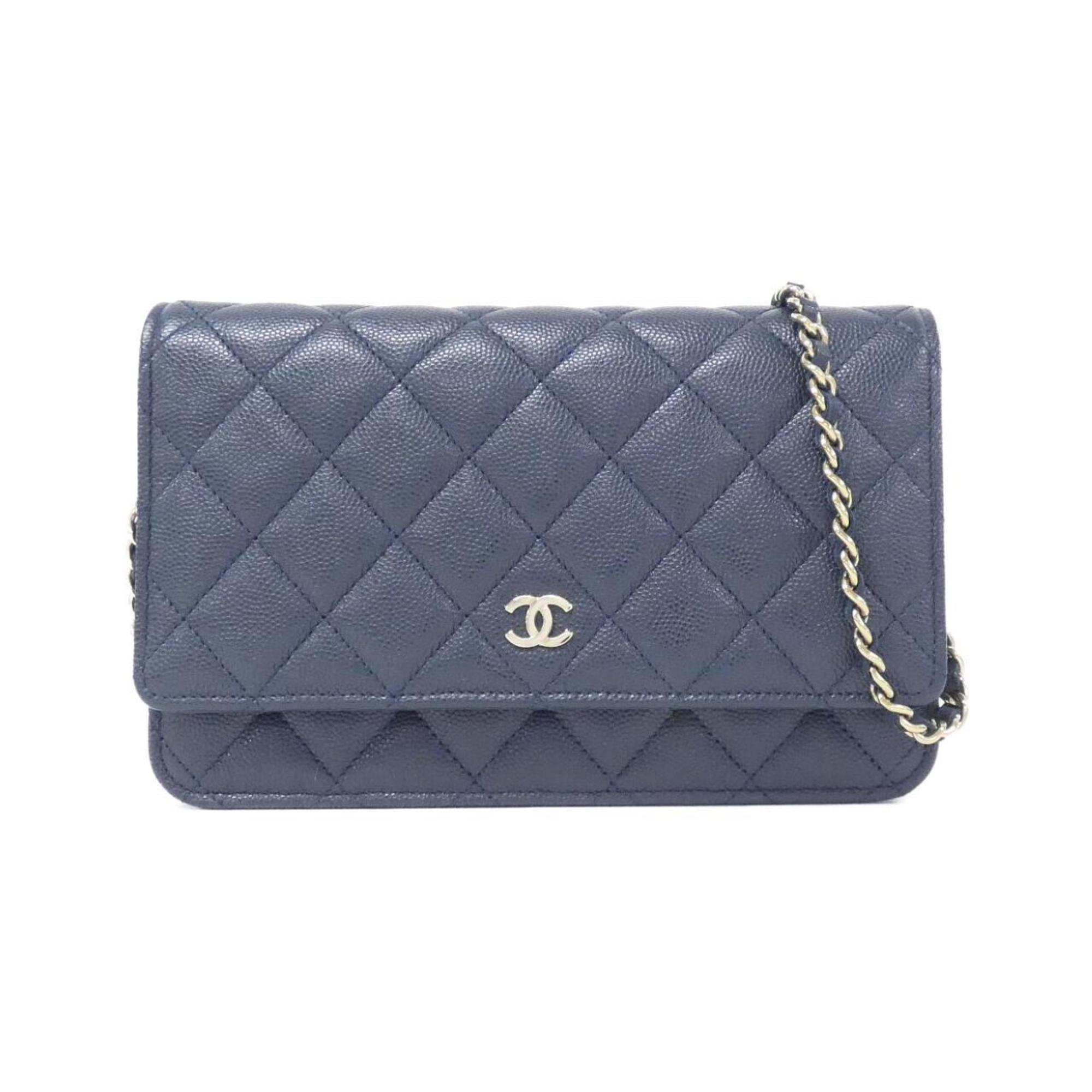 2275 Chanel gold Navy Caviar Leather Chain Shoulder Wallet (Pre Owned)