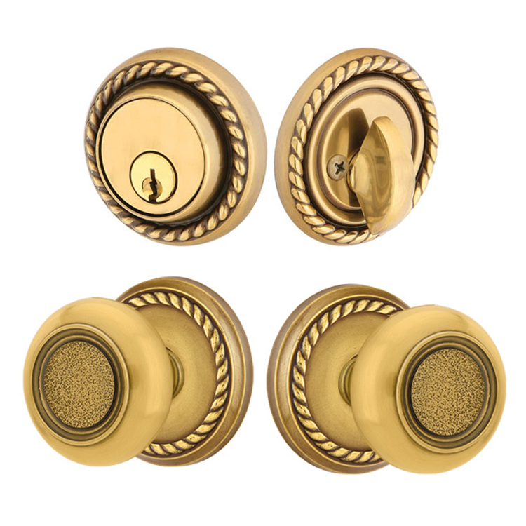 EMTEK Solid Brass Belmont Door Knob Deadbolt with Georgian Rope Rosette