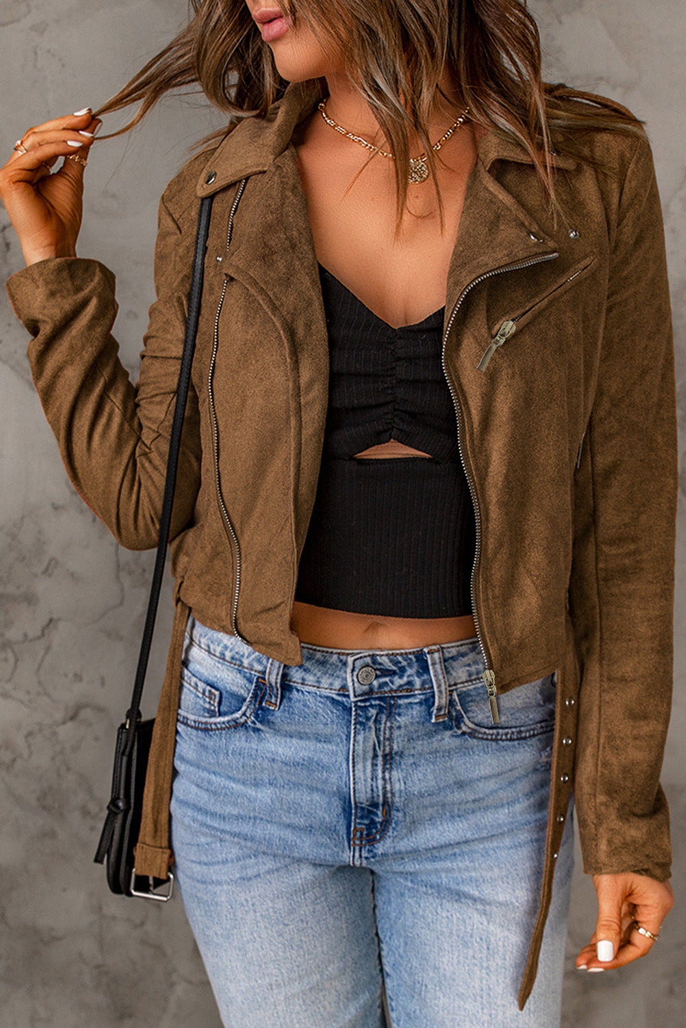 TRENDSI Vegan Suede Zip Detail Jacket
