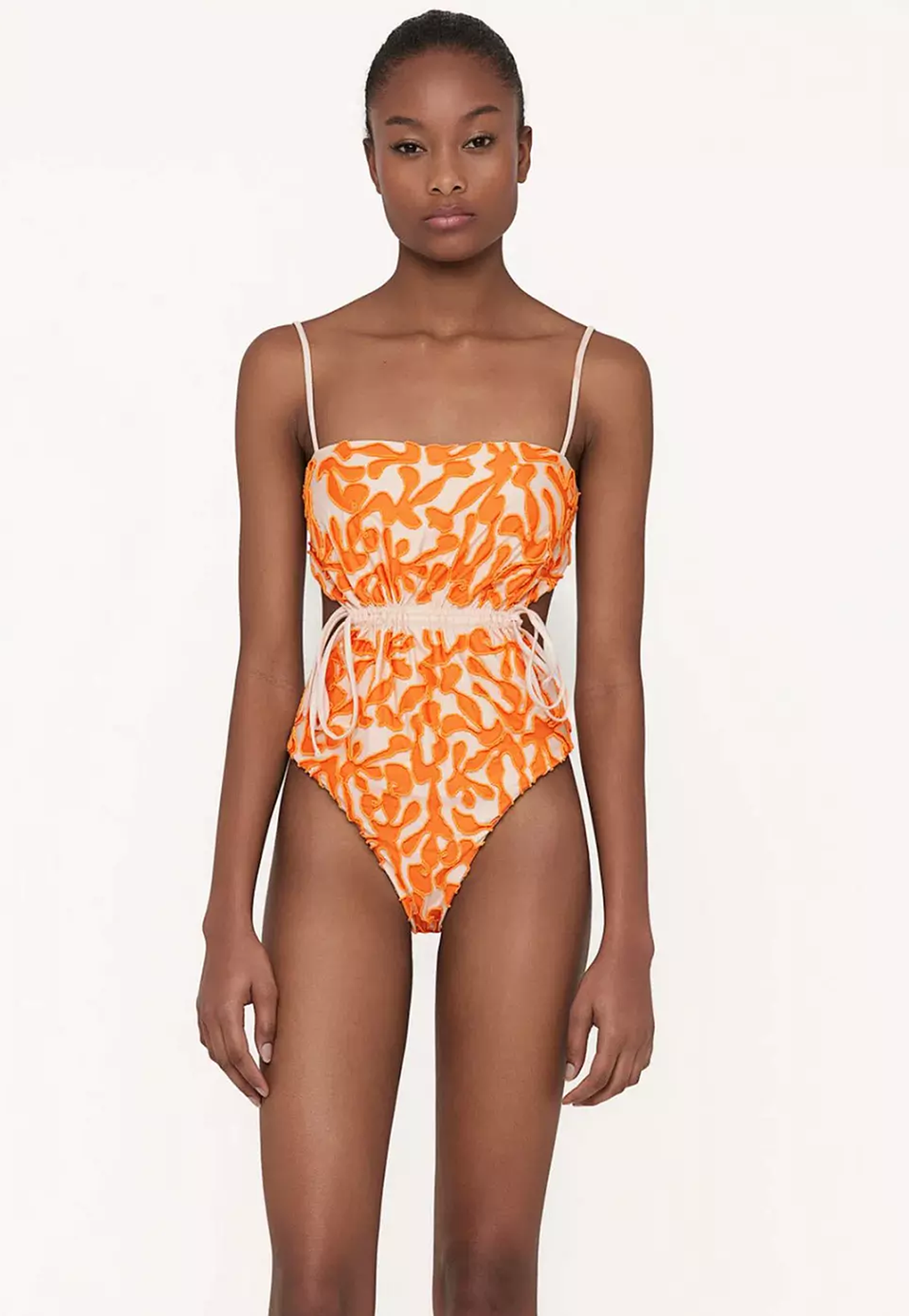 AGUA BY AGUA BENDITA Thin Strap One Piece Swimsuit in Orange White