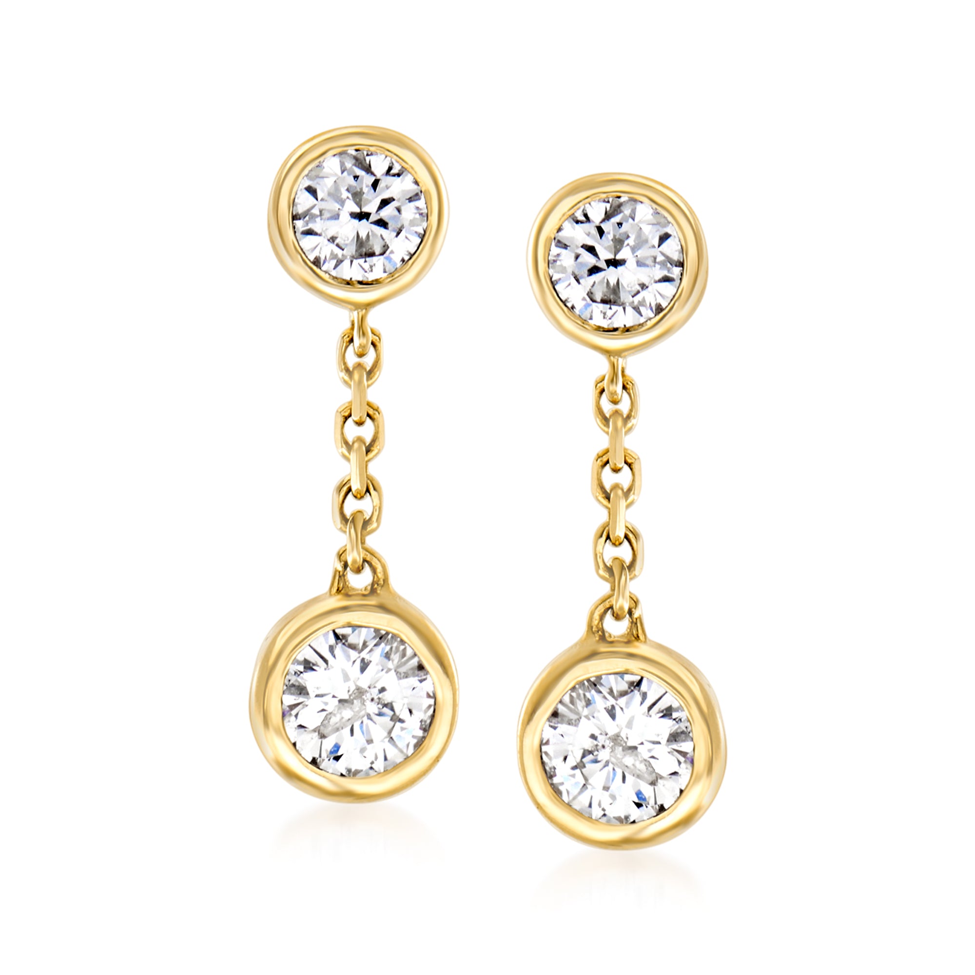2023 Ross Simons Bezel Set Diamond Drop Earrings in 14kt Yellow Gold