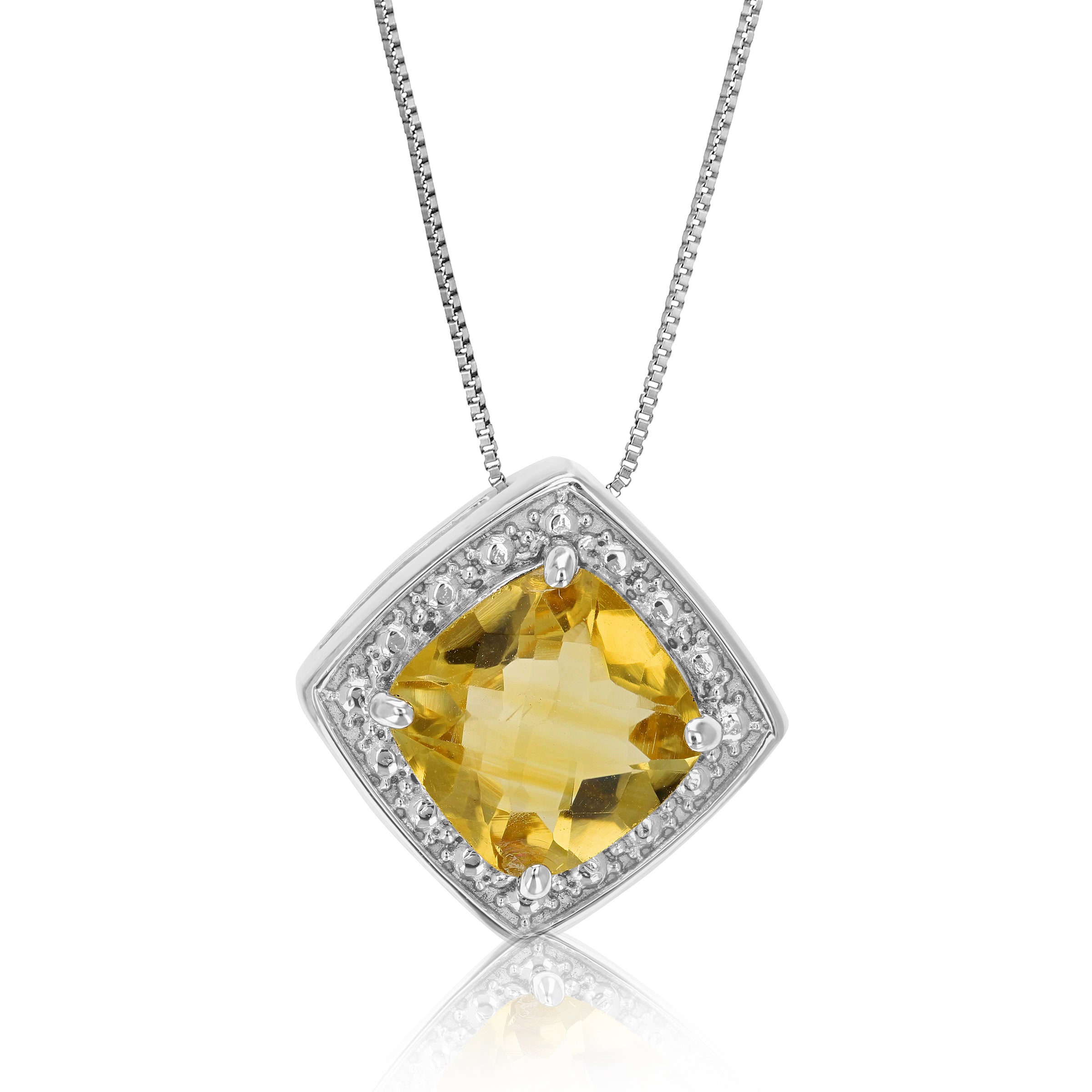 2156 2 cttw Citrine Pendant Necklace .925 Sterling Silver 9 MM Cushion Cut With Chain