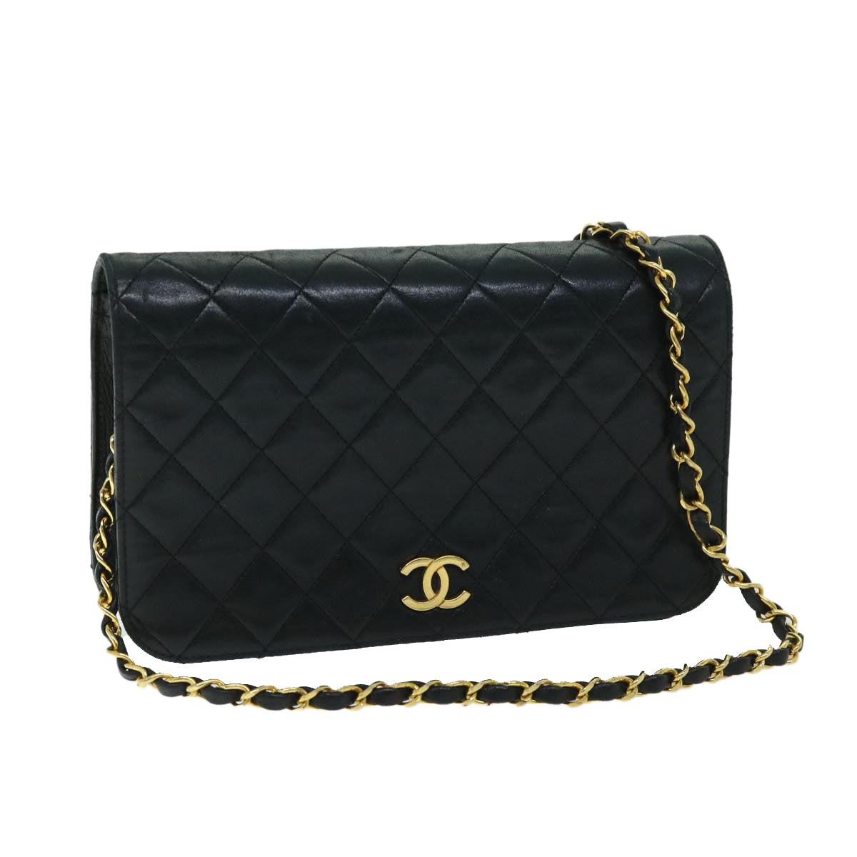 CHANEL Matelasse Chain Shoulder Bag Black CC Auth bs12480