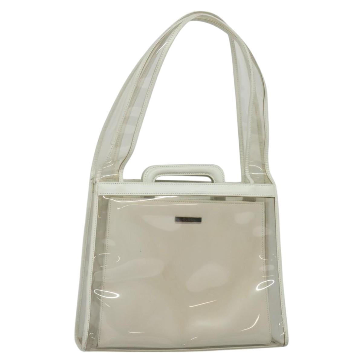 GUCCI Shoulder Bag Vinyl Leather Clear White Auth bs25937