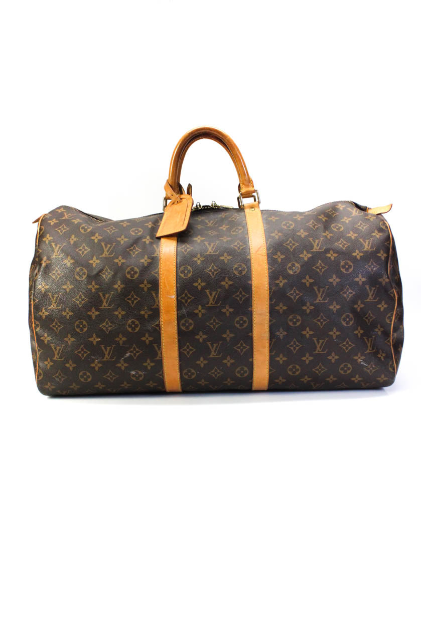 2738 Louis Vuitton Womens Brown Monogram Canvas Keepall Zip Duffle Bag Handbag