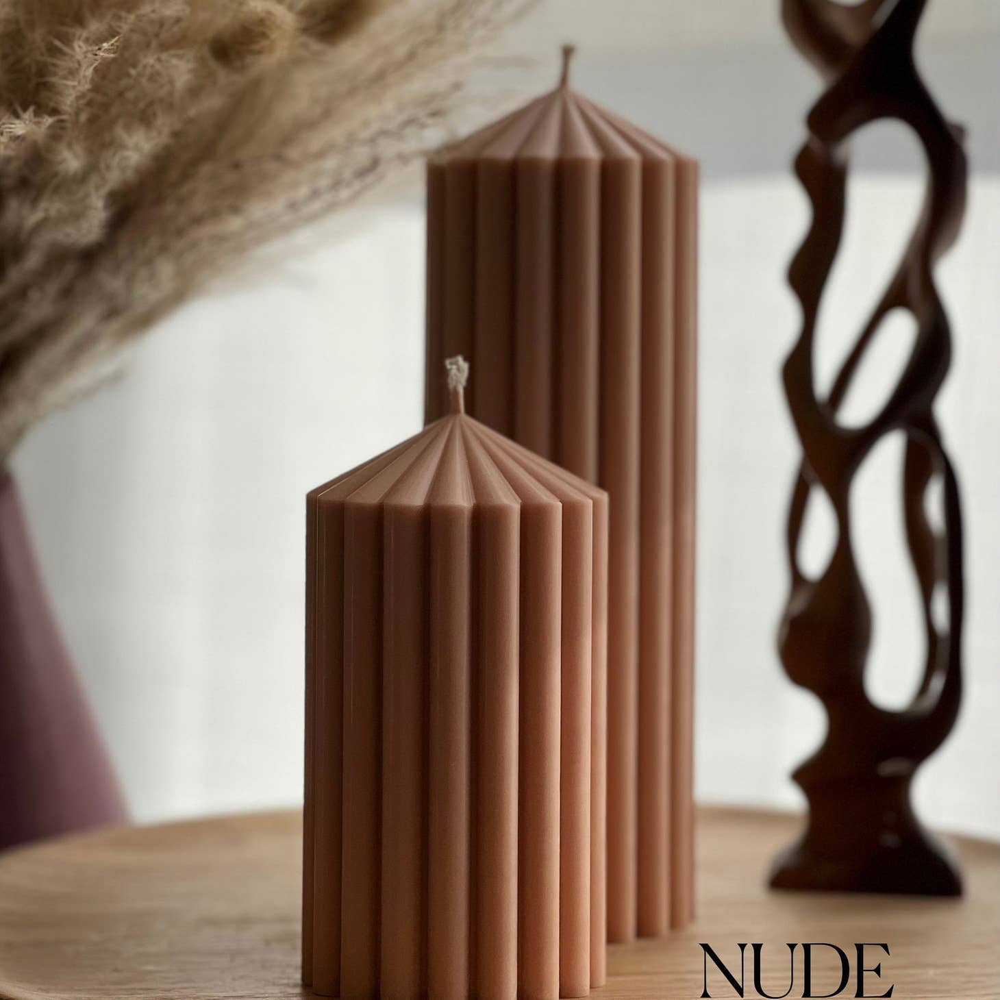 ESTELLE Ribbed Peak Pillar Candle Set of 2, Nude