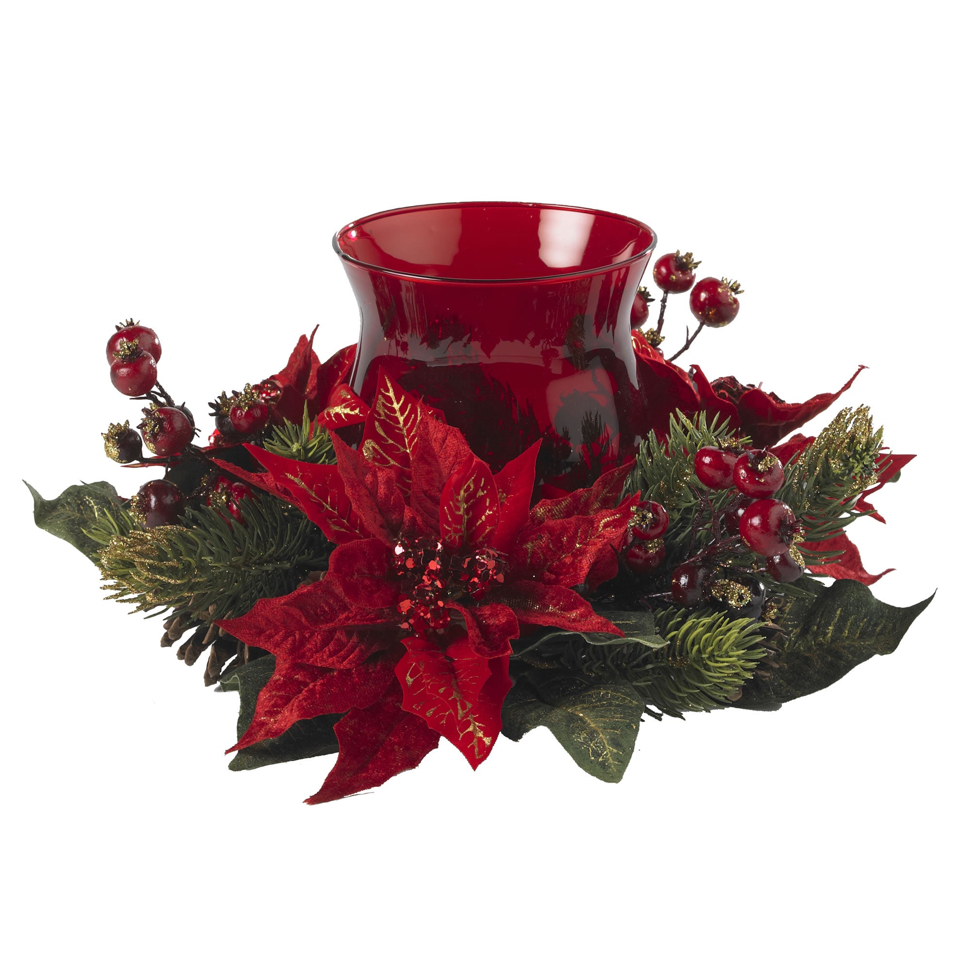 2736 6.5" Poinsettia & Berry Candelabrum