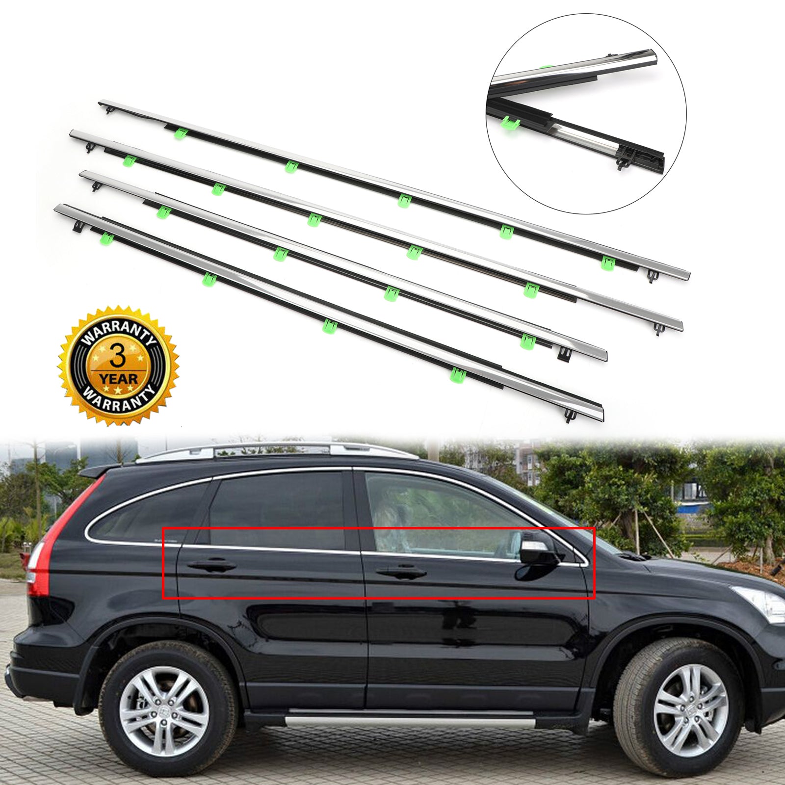 VIPIH 4x Car Window Moulding Trim Weatherstrips Seal Fits For Honda CR V CRV 2007 2011