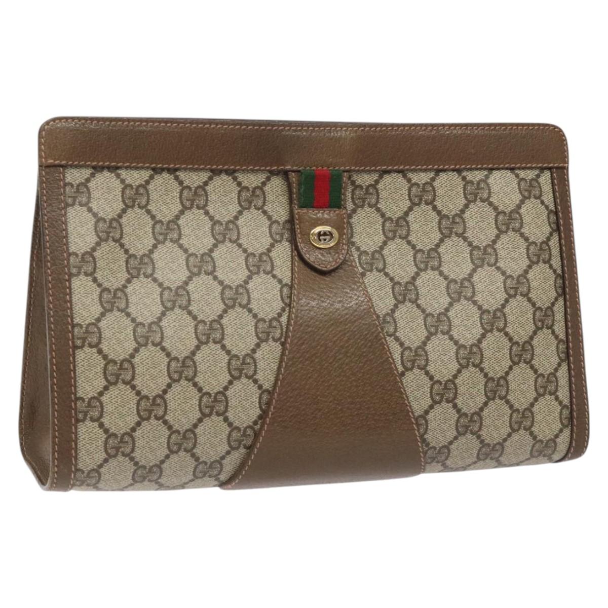 GUCCI GG Supreme Web Sherry Line Clutch Bag PVC Beige 89 01 033 Auth EC271