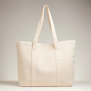 SENSIBLING CORP Grid Pattern Tote Bag Beige