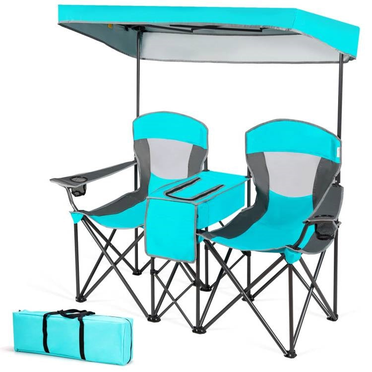 2736 Turquoise Blue 2 Piece Folding Canopy Chair with Cup Holder and Storage Pocket
