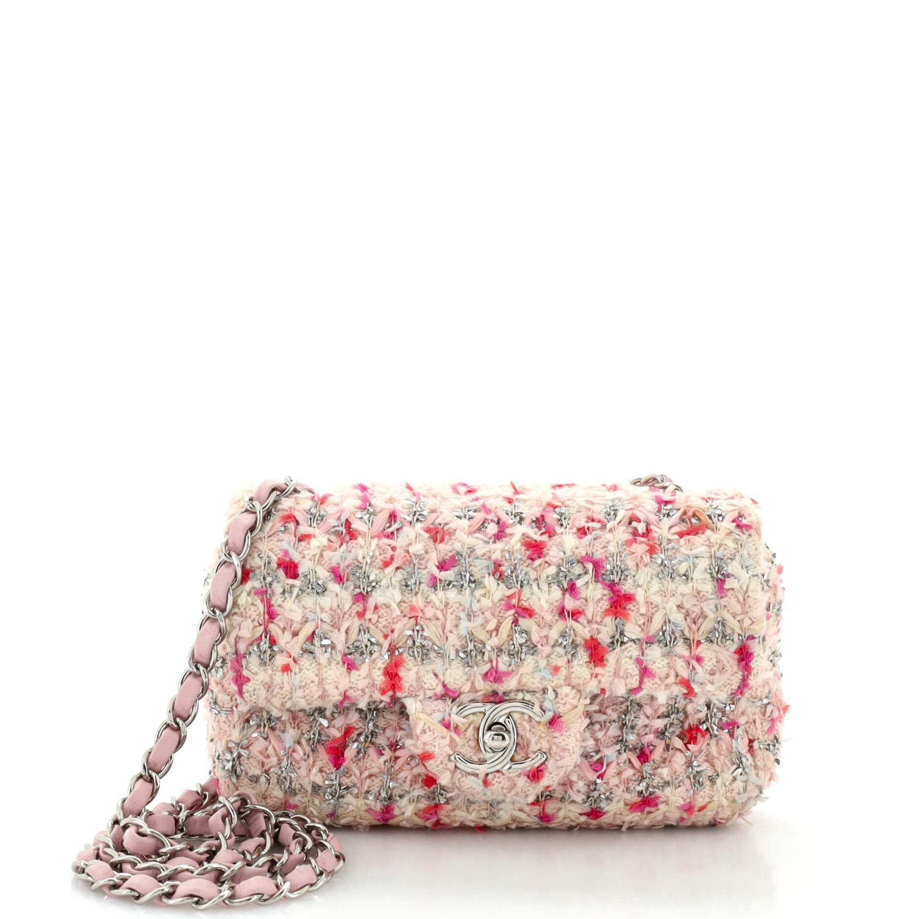 2860 Classic Single Flap Bag Quilted Tweed and Ribbon Mini