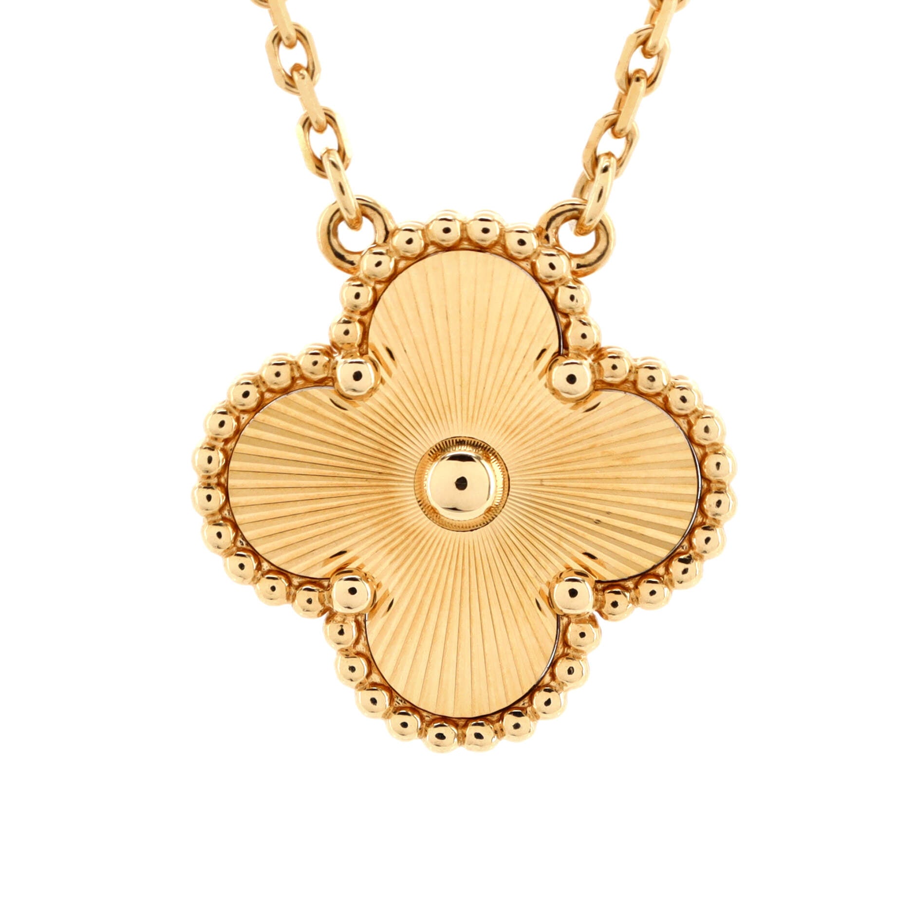 2860 Vintage Alhambra Pendant Necklace Guilloche 18K Yellow Gold
