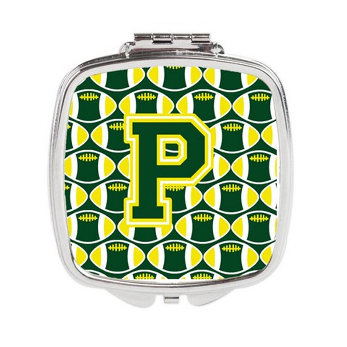 2297 Carolines Treasures CJ1075 PSCM Letter P Football Green & Yellow Compact Mirror
