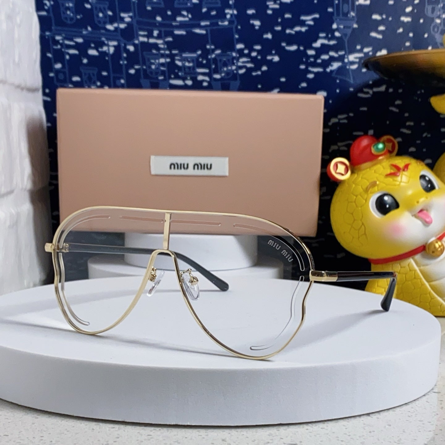 MIUMIU SUNGLASS RUNWAY SUNGLASSES 571637 IN GOLD METAL CLEAR LENSES