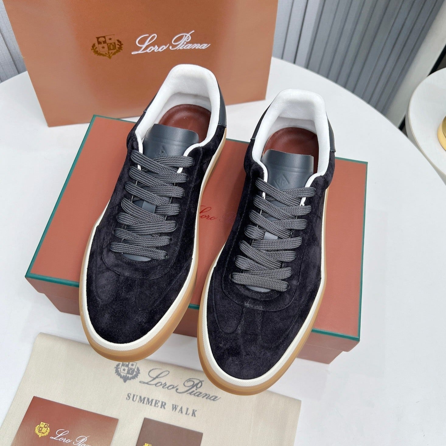 LORO PIANA SHOE LP TENNIS WALK SNEAKERS CHARCOAL SUEDE