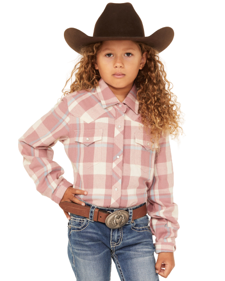 Ely & Walker Kid´s Plaid Print Long Sleeve Pearl Snap Pink Shirt