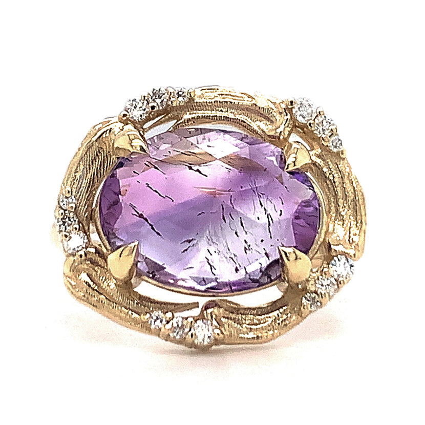 EUNMI HAN Rutilated Amethyst & Diamond Yellow Gold Ring   "Ultra Violet"