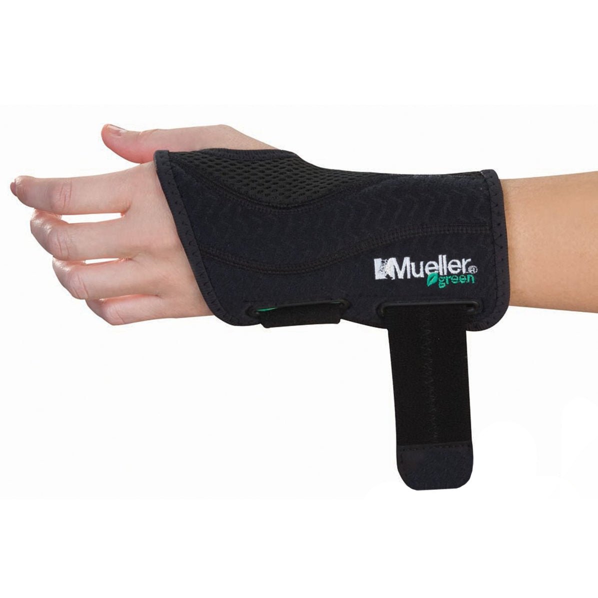 Mueller Green Fitted Left Hand Wrist Brace   Black