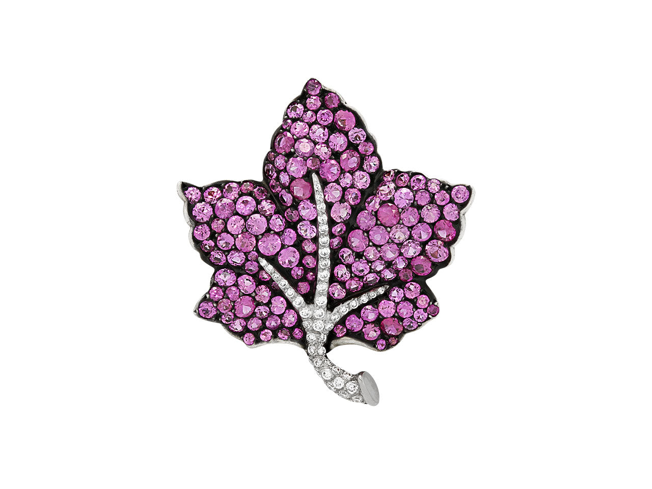 BELADORA Martin Katz Pink Sapphire and Diamond Leaf Brooch in 18K Gold