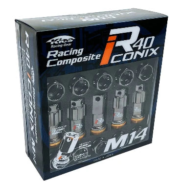 Project Kics R40 Iconix Lug Nuts & Locks   M14x1.5 / Black Chrome (Gold Aluminum Caps)