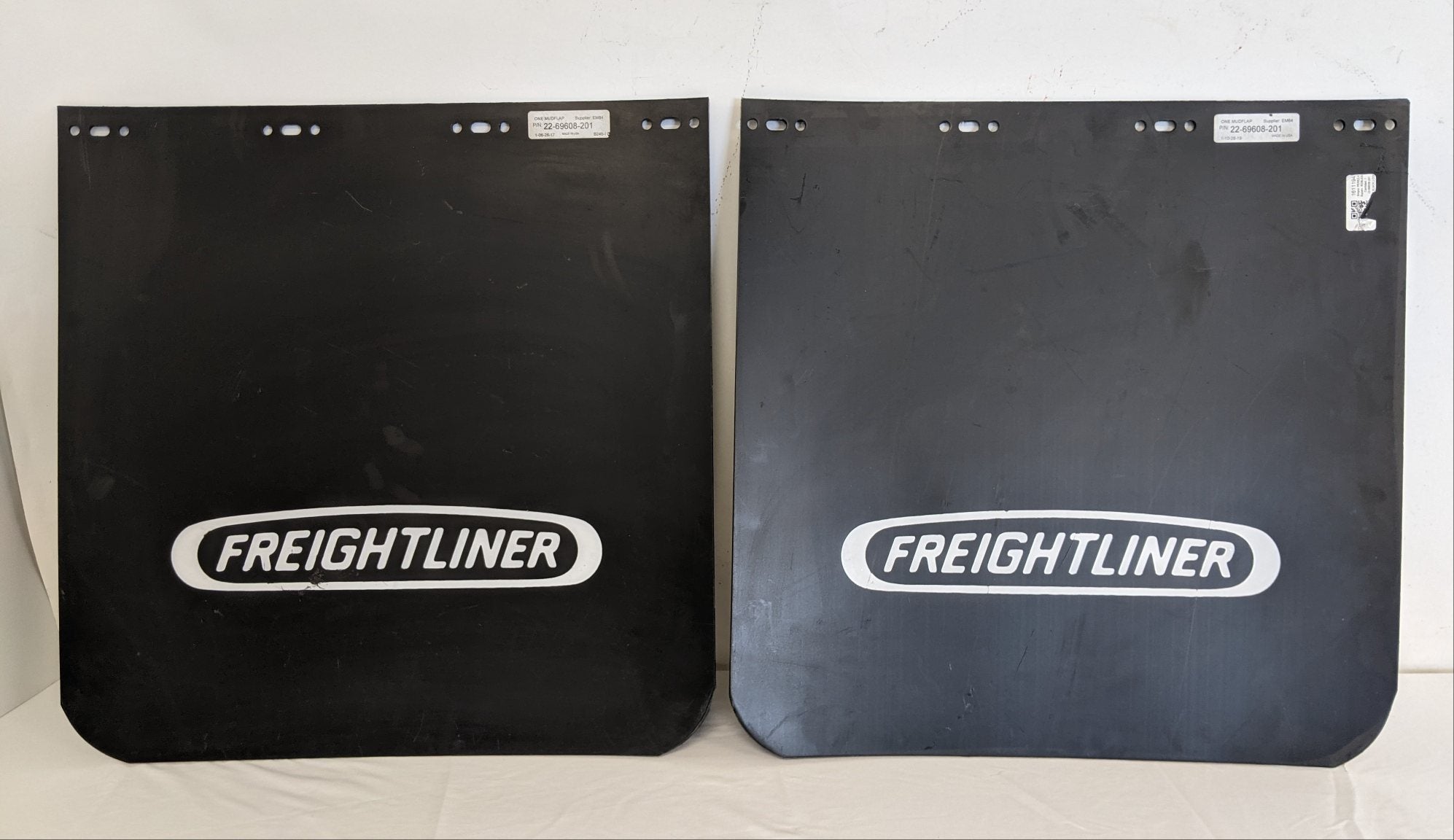 pxl_20240319_1915227572 *Lot of 2* Used Freightliner 24 Inch Black Plastic Mud Flap   P/N  22 69608 201