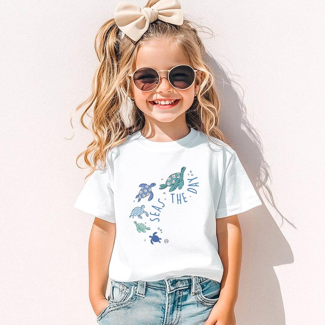 CLDTG Seas The Day Turtles Kids Graphic Tee   White