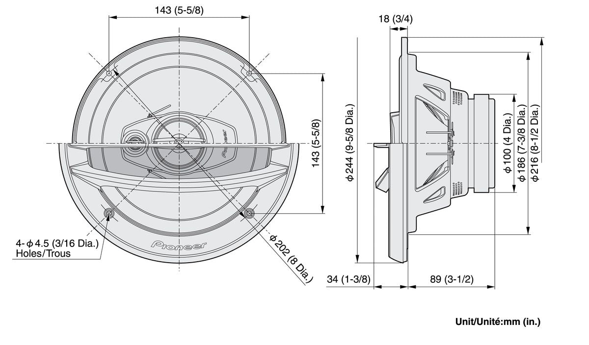 Pioneer 8″ 3 WAY COAXIAL SPEAKER TS A2013i
