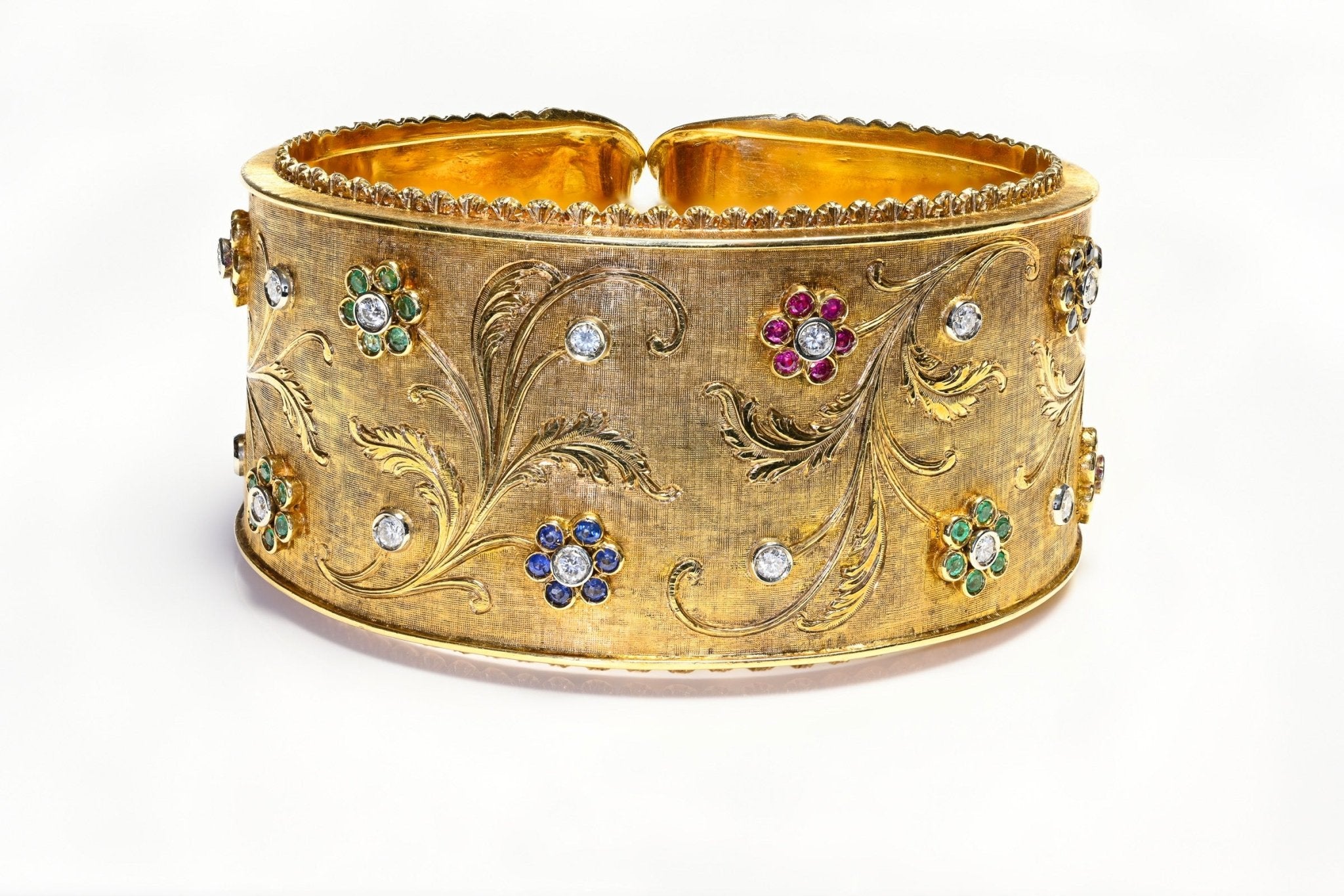 DSF ANTIQUE JEWELRY Vintage 18K Gold Diamond Ruby Emerald Sapphire Bracelet