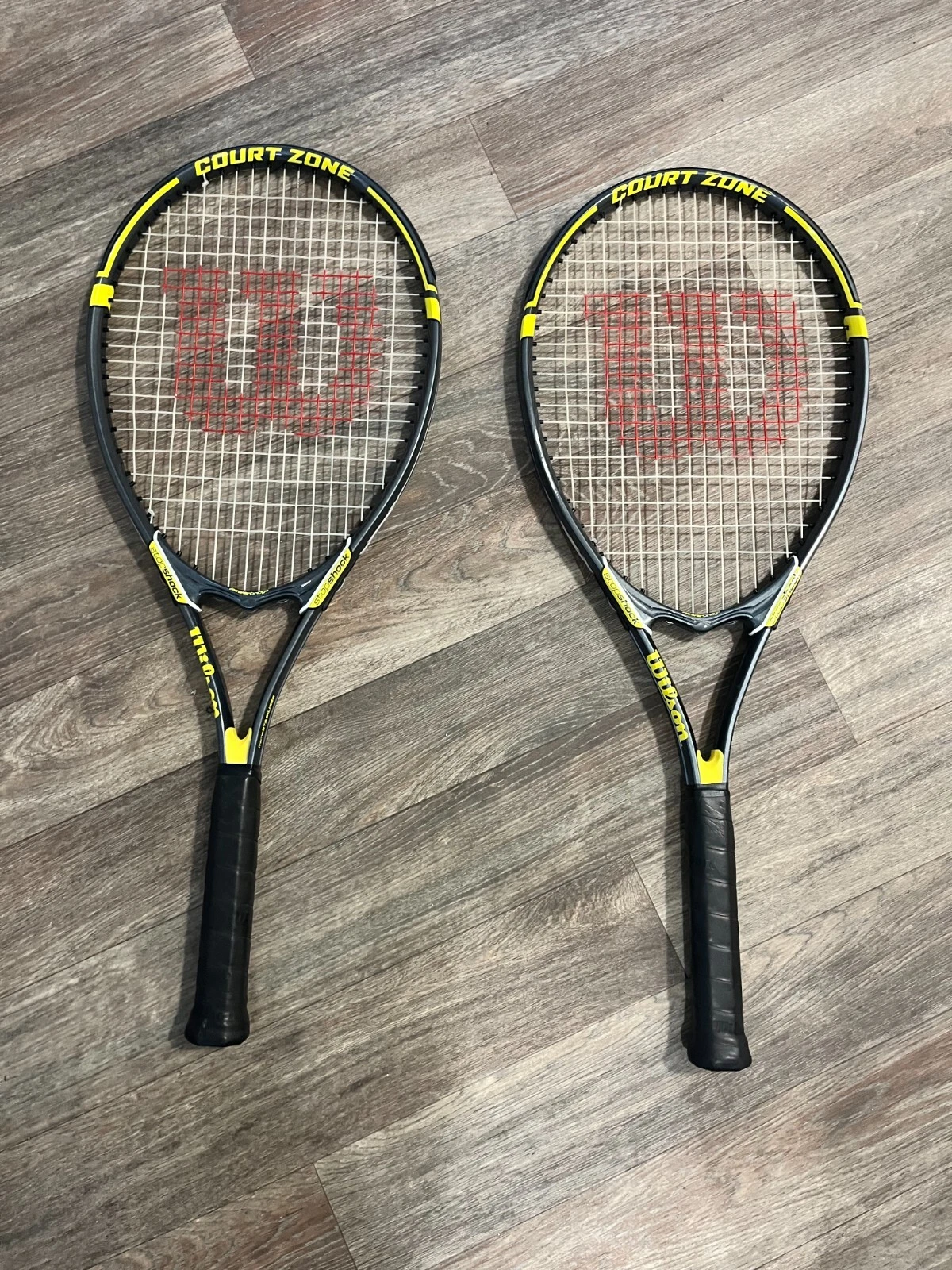 Two Wilson Court Zone Stop Shock Tennis Racquets 4 3 8" Grip (Never Us