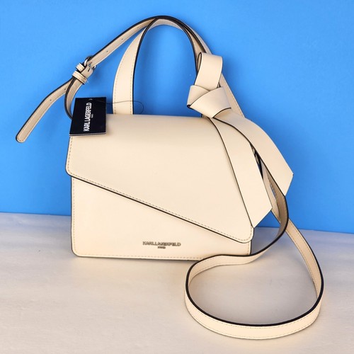 OFF WHITE New Karl Lagerfeld Paris Chantelle Bow Top Handle Crossbody Bag Accordion NWT