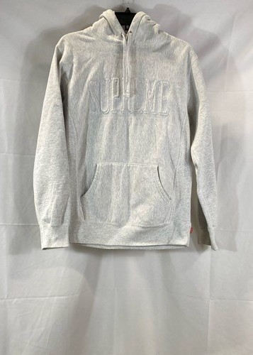 Supreme Men Gray Solid Pullover Hoodie Hooded Sweatshirt Medium